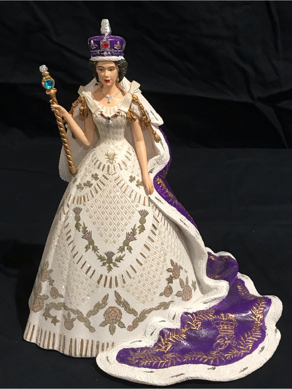 Queen Elizabeth II Regal Queen Figurine in White and Purple collectible